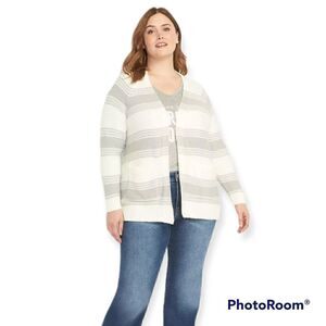 26 28 Lane Bryant Gray Stripe Long Sleeve Cardigan Open Front Reglan Sleeve